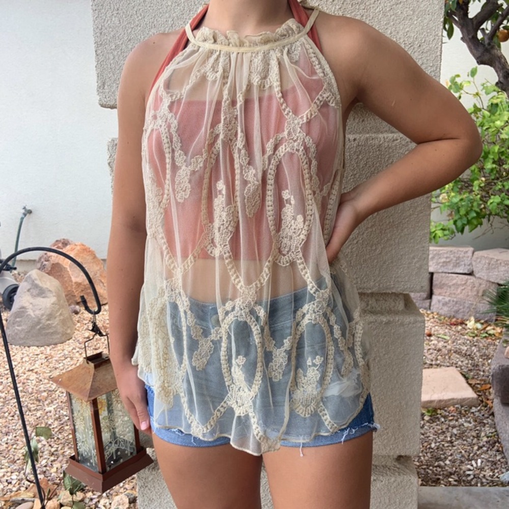 Denim & Supply RL Sleeveless Sheer Lace A-Line top